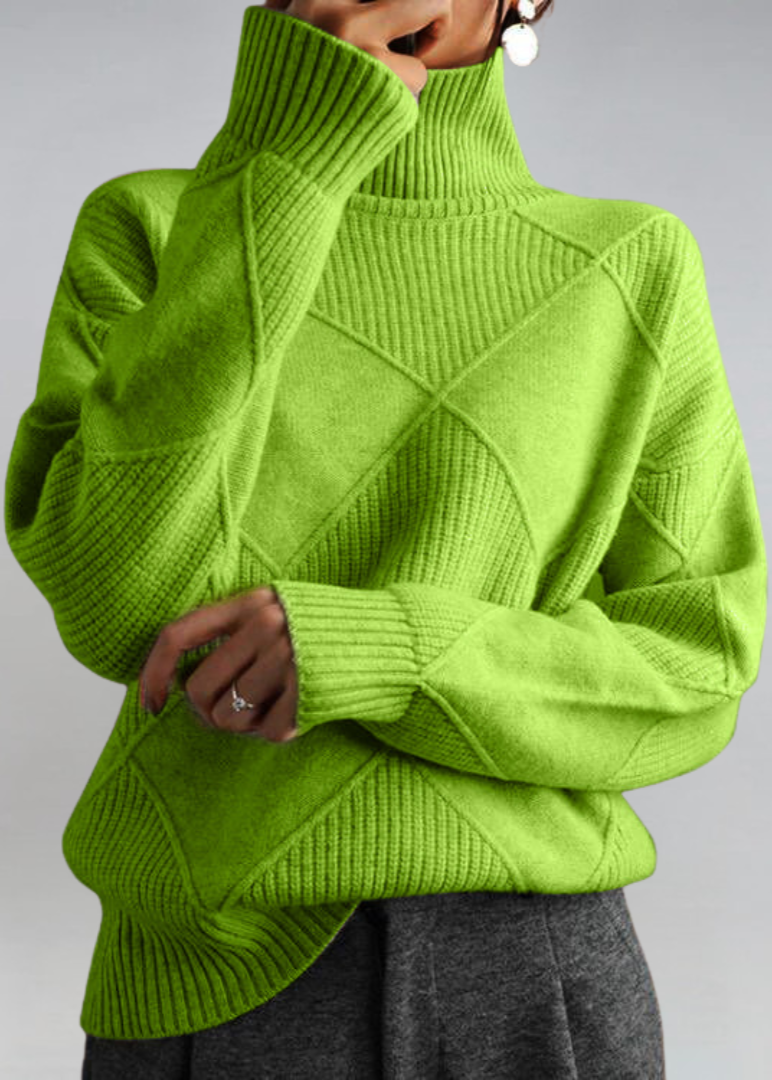 Inès  Pull à col roulé texturé de luxe vue de face